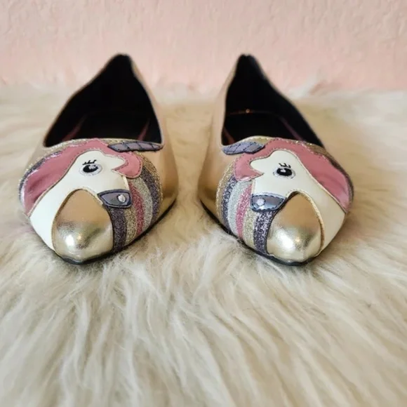 ASOS Loopy Lou Wide Fit Gold Point Toe Unicorn Ballet Flats - Picture 4 of 11